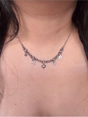 Dainty Silver Charm Necklace Stainless Steel Ball Star Heart
Butterfly Flower